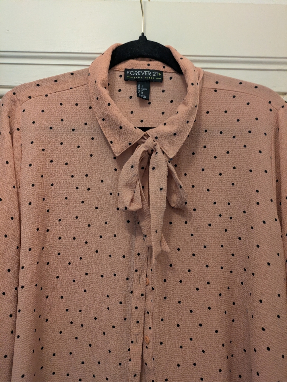 Forever 21 Pink w/ Black Polkadots Blouse w/ Bow- 1 X